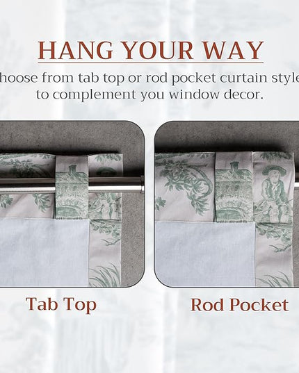 Maison d' Hermine Curtains for Living Room 100% Cotton 84 inch Length Two Panels Light Filtering Toile Curtains for Bedroom Windows with Rod and Loop Pockets (The Miller Antique Green, 50" W x 84" L)