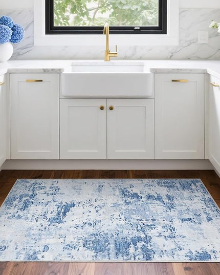 Modern Abstract 2x3 Area Rug Non Slip Non Shedding Low Pile Stain Resistant Rug for Entryway Kitchen Bedroom,Light Blue