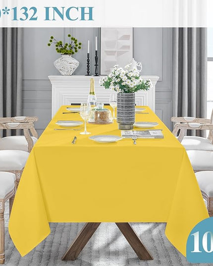 VidaFete Tablecloth 10 Pack 90 * 132inch Rectangle Table Cloth Polyester, Stain Wrinkle Resistant Polyester Dining Table Cover for Kitchen Dinning Party Wedding Rectangular Buffet Decoration(Yellow)