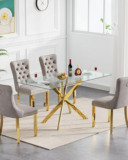 HomVent Rectangular Glass Dining Table Set for 4, Modern Tempered Glass Kitchen Table Set and Chairs,Rectangular Dining Room Table Set for Kitchen