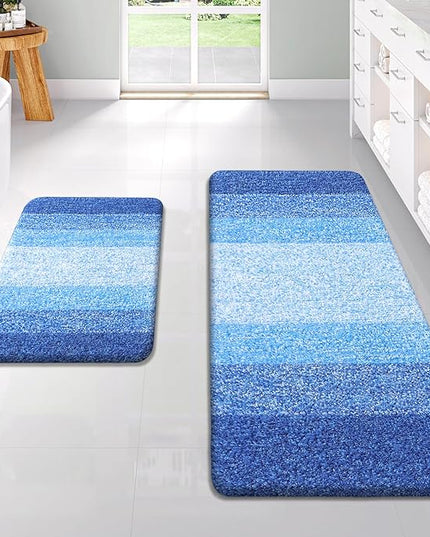 OLANLY Bathroom Rug Set 2 Piece, Soft Absorbent Microfiber Bath Rug Set, Non-Slip, Machine Wash Dry, Plush Shaggy Bath Mats for Bathroom (47"x20"+24"x16", Light Royal Blue)