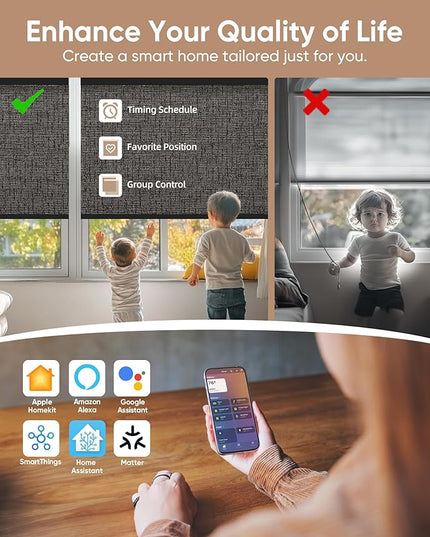 Kincmo Motorized Blinds with Remote,100% Blackout Motorized Roller Shades Work with Apple Homekit,Alexa,Google, Custom Electric Blinds with App,Voice Control (Classic Shadow)