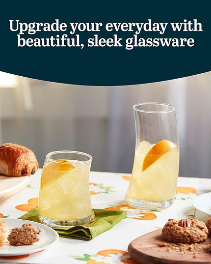 Libbey Swerve Drinking Glasses Set of 16, Dishwasher Safe, Chip Resistant Everyday Drinking Glasses, Fun and Edgy Set of Glasses for Special Events