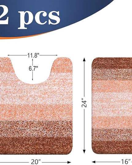 OLANLY Bathroom Rug Set 2 Piece, Soft Absorbent Microfiber Bath Mats and U-Shaped Contour Toilet Rug, Non-Slip, Machine Wash Dry, Plush Shaggy Bath Mats for Bathroom (24"x16"+24"x20", Orange)