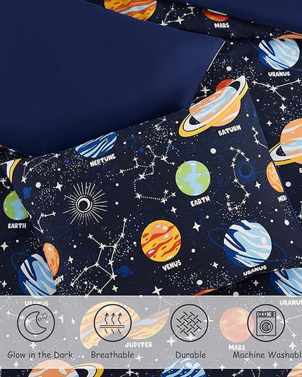 Twin Comforter Set for Boys-5 Pieces Space Glow in The Dark Twin Bedding Sets for Kids, Ultra Soft Bed in A Bag with Sheets