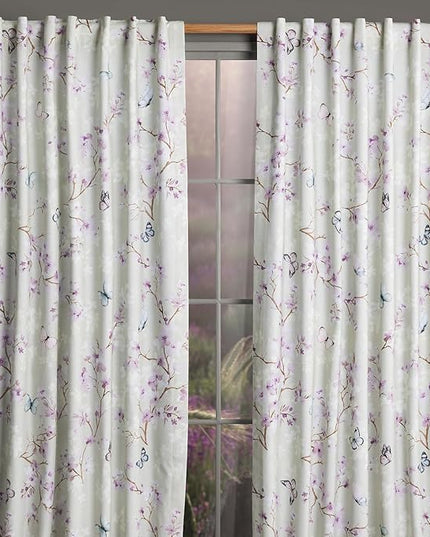 Maison d'Hermine Curtains for Living Room 100% Cotton 124 inch Length Two Panels Window Toile Curtains for Bedroom with Loop & Rod Pockets - Blossom in Spring - Lavender 50" W x 124" L