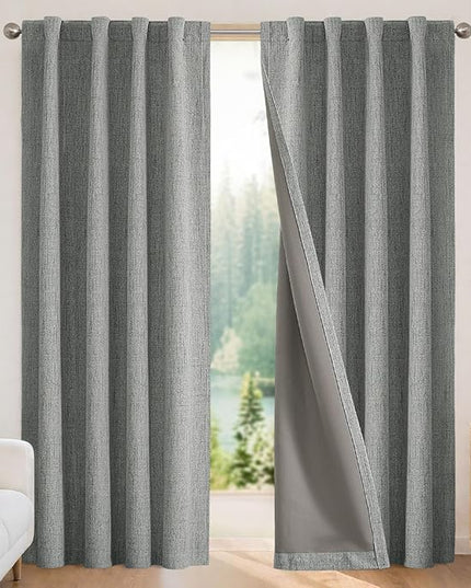 Joydeco Blackout Curtains for Bedroom - 100% Light Blocking 2 Panels Light Grey Drapes 42" W x 72" L, Thermal Insulated Room Darkening Curtains, Linen Textured for Living Room, Rod Pocket & Back Tabs