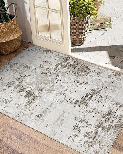 Modern Abstract 2x3 Area Rug Non Slip Non Shedding Low Pile Stain Resistant Rug for Entryway Kitchen Bedroom,Taupe/Beige