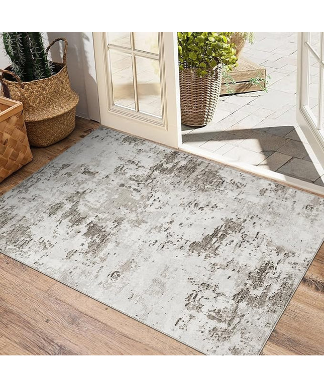 Modern Abstract 2x3 Area Rug Non Slip Non Shedding Low Pile Stain Resistant Rug for Entryway Kitchen Bedroom,Taupe/Beige
