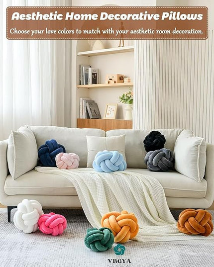Knot Pillow Ball, Soft Home Decorative Throw Pillows Cushion, Round Changeability Knotted Pillows, Modern Home Handmade Cushions for Bedroom, Sofa, Couch (8 Inch, Caramel)