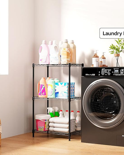 3 Tiers Shelf Metal Storage Shelves Wire Rack Closet Organizers with Wheel for Garage Kitchen Bathroom Laundry Black 11.8" D x 17.7" W x 28.8" H
