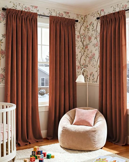 Lazzzy Velvet Blackout Curtains Thermal Insulated Room Window Drapes Super Soft Luxury Curtains for Living Room Bedroom Rod Pocket 2 Panels, Burnt Orange, 52" W x 96" L