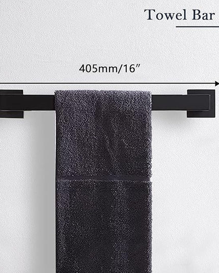 5-Pieces Matte Black Bathroom Hardware Accessories Set, SUS304 Stainless Steel Bath Towel Bar Set, Towel Racks for Bathroom Wall Mounted.