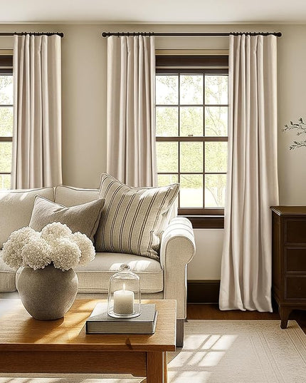 INOVADAY 100% Blackout Curtains for Bedroom, Black Out Curtains 96 Inch Long, Clip Rings Linen Blackout Drapes, Thermal Insulated Room Darkening for Living Room, 2 Panels - Oatmeal,W50xL96
