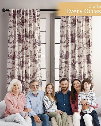 Maison d' Hermine Curtains for Living Room 100% Cotton 84 inch Length One Panel Light Filtering Toile Curtains for Bedroom Windows with Rod and Loop Pockets Drapes (Calais Charcoal, 50" W x 84" L)