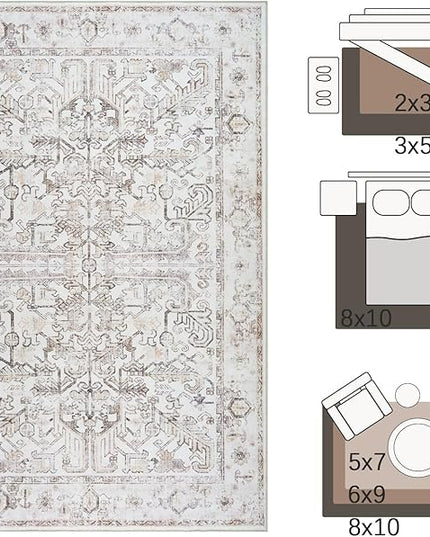 jinchan Lima 2x3 Washable Rug for Entryway - Vintage Floral Ultra-Thin Low Pile Soft Small Non Slip Distressed Indoor Door mat Accent Area Rug for Entrance Kitchen Bathroom Bedroom (2x3ft, Taupe)