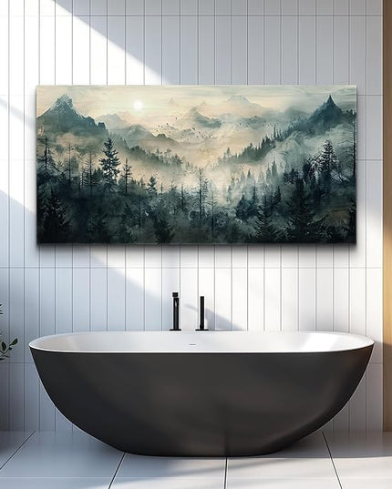 KELIYUAN Mountain View Canvas Wall Painting For Living Room Natural Landscape Painting Misty Forest Wall Decoration For Bedroom Home Decoration Modern Printed Artwork Can Be Hung Directly 20x40 In