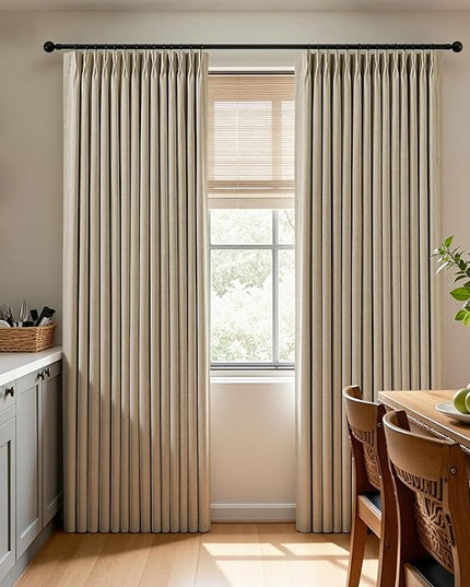 IVAPUPU Sand Pinch Pleated Full Blackout Linen Curtains for Bedroom, Black Out Curtains 102 Inches Long for Living Room Darkening Thermal Insulated Neutral Pleat Drapes with 16 Hooks, 2 Panels