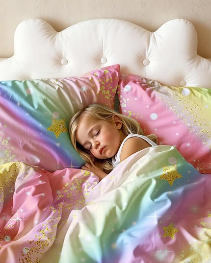 Rainbow Bedding Set Queen Size – 6-Piece Reversible Girls Comforter with Deep-Pocket Sheet, Gradient Galaxy Design, Whole-Piece Filling, Machine Washable Bed-in-a-Bag for Kids Room Makeover & Gifts