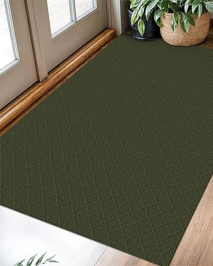 KOZYFLY Area Rug 3x5 Ft Washable Rugs for Entryway Non Slip Rubber Backed Throw Rugs Indoor Door Mat Woven Cotton Floor Carpet for Front Door Entrance Foyer Kitchen, Dark Green