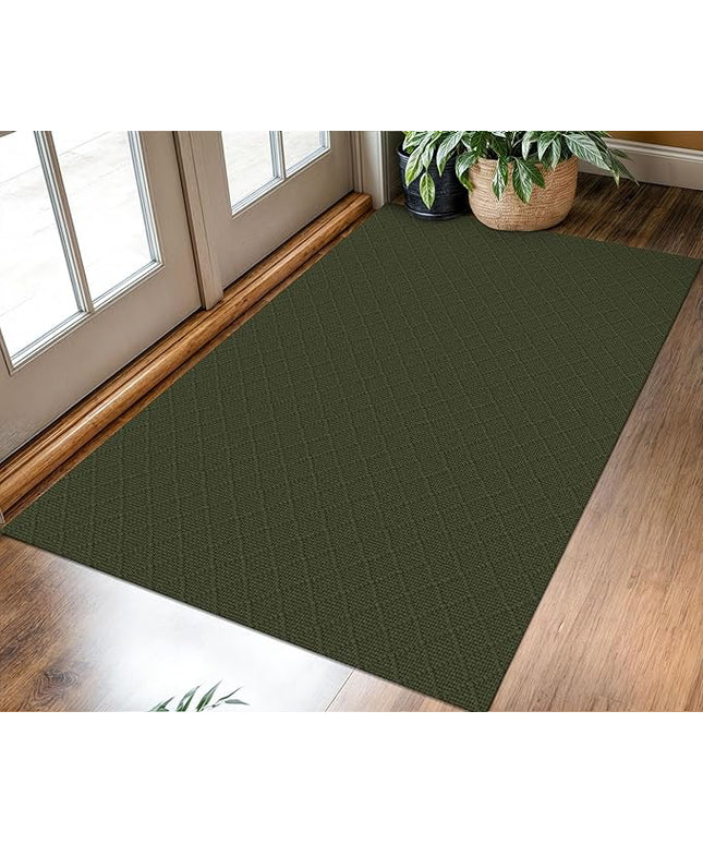 KOZYFLY Area Rug 3x5 Ft Washable Rugs for Entryway Non Slip Rubber Backed Throw Rugs Indoor Door Mat Woven Cotton Floor Carpet for Front Door Entrance Foyer Kitchen, Dark Green