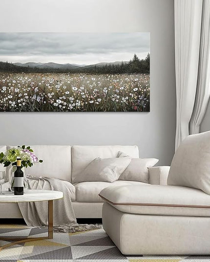 HGUAOA Vintage Framed Floral Landscape Wall Art for Living Room - Large Nature Artwork Above Bed Wall Decor - Farmhouse Mountain Pictures for Bedroom Wall Decor 20×40IN