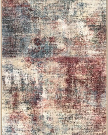 IOHOUZE Abstract Runner Rug 2x6 Ft Washable Runners for Hallways, Non Slip Kitchen Runner Printed Faux Wool Entryway Runner Indoor, Modern Abstract Floor Carpet for Hall Kitchen Bedroom, Red/Multi