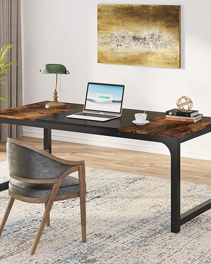 Tribesigns Modern Computer Desk, 63 x 31.5 inch Large Office Desk Computer Table Study Writing Desk Workstation for Home Office, Vintage Black Metal Frame