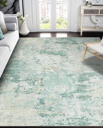 Modern Abstract Area Rug 3x5 Non Slip Non Shedding Rug Low Pile Stain Resistant for Bedroom Living Room,Green