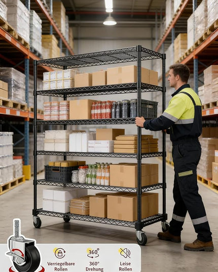 REIBII 1653LBS Storage Shelves with Wheels,76.1" H Metal Shelving 5-Tire Adjustable Wire Shelving Pantry Shelves for Garage Shelving, Pantry, Kitchen, Closet, Commercial,15.7" D x 35.4" Wx76.1 H