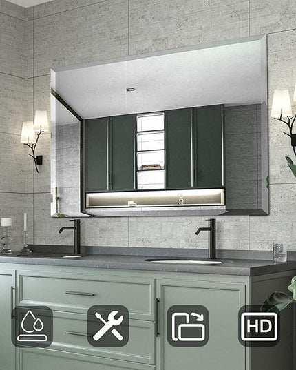 Mirrorons Beveled Mirror, Bathroom Mirrors for Wall 40" x 30", Frameless Rectangle Bathroom Mirror with Beveled Edge, Hangs Horizontally or Vertically, Upgraded Packing