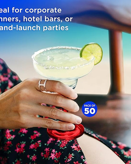 DISCOUNT PROMOS 50 Margarita Glasses Set, 9 oz. - Personalized Text, Logo - Classic, Smooth, Barware, Glassware - Red