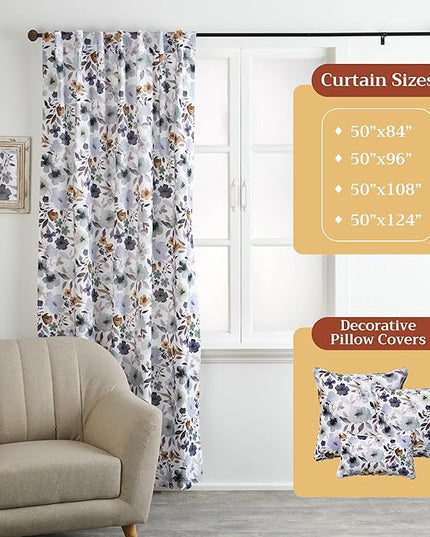 Maison d' Hermine Curtains for Living Room 100% Cotton 84 inch Length Two Panels Light Filtering Curtains for Bedroom Windows with Rod and Loop Pockets Drapes (Blossom Flora, 50" W x 84" L)