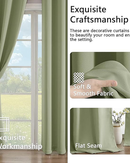 Simplebrand Sage Green Room Darkening Curtains for Bedroom Living Room 108 Inches Long 2 Panels Set, Thermal Insulated Curtains & Drapes, Solid Grommet Noise Reducing Window Treatment, W50 x L108 Inch