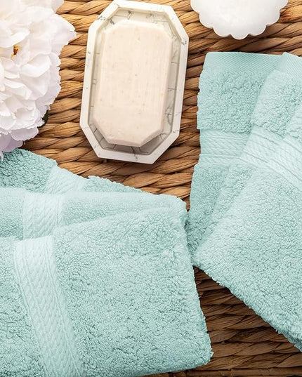 Superior Egyptian Cotton Pile Face Towel/Washcloth Set of 6, Ultra Soft Luxury Towels, Thick Plush Essentials, Absorbent Heavyweight, Guest Bath, Hotel, Spa, Home Bathroom, Shower Basics, Sea Foam