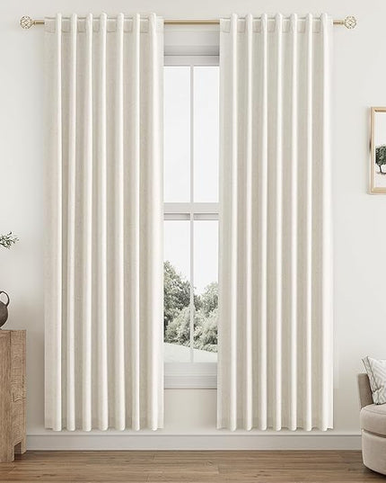 Guken Cream Linen Blackout Curtains 78 Inch Length 2 Panels Set for Living Room Bedroom Back Tab Thermal Insulated 100% Black Out Linen Drapes Room Darkening Window Curtains