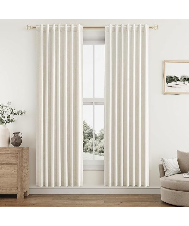 Guken Cream Linen Blackout Curtains 78 Inch Length 2 Panels Set for Living Room Bedroom Back Tab Thermal Insulated 100% Black Out Linen Drapes Room Darkening Window Curtains