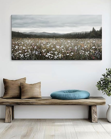 HGUAOA Vintage Framed Floral Landscape Wall Art for Living Room - Large Nature Artwork Above Bed Wall Decor - Farmhouse Mountain Pictures for Bedroom Wall Decor 20×40IN