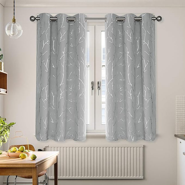 BUHUA Short Curtains 30 inches Long, Black Out RV Bunk Panels, Kitchen Window Curtains Over Sink, Thermal Insulating Blackout Drapes for Small Window (2 Panels, Silver Grey, 38 inches Wide)