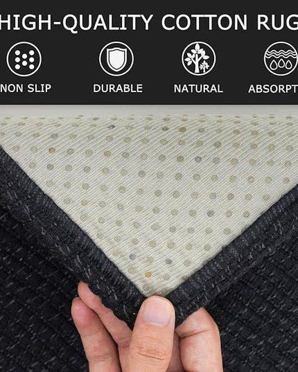 KOZYFLY Washable Area Rug 6x9 ft Rubber Backed Non Slip Rugs for Living Room Braided Cotton Bedroom Rug Woven Office Rugs Indoor Floor Carpets for Dining Bedroom Living Room, Black/Dark Grey