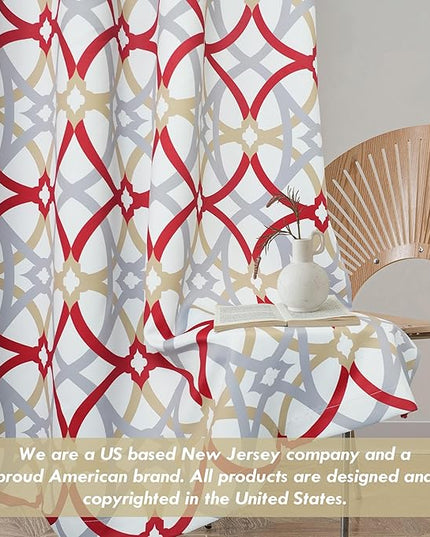 DriftAway Alexander 80% Blackout Curtains for Living Room 250GSM Pattern Match Thermal Insulated Room Darkening Geo Moroccan Mid Century Grommet Bedroom Drapes 2 Panels 52 Inch by 102 Inch Red Gray