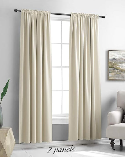 DONREN 2 Panels 84 inch Length Cream Beige Blackout Curtain Panels for Bedroom - Rod Pocket Room Darkening Thermal Insulated Curtains for Living Room (42 x 84 Inches Long)