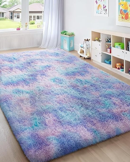 Ophanie Rainbow Purple Mermaid Rugs for Living Room 6x9, Kids Fluffy Shag Fuzzy Plush Soft Carpets, Floor Shaggy Area Rugs for Bedroom, Carpet for Kids Girls Dorm Nursery Home Decor Aesthetic