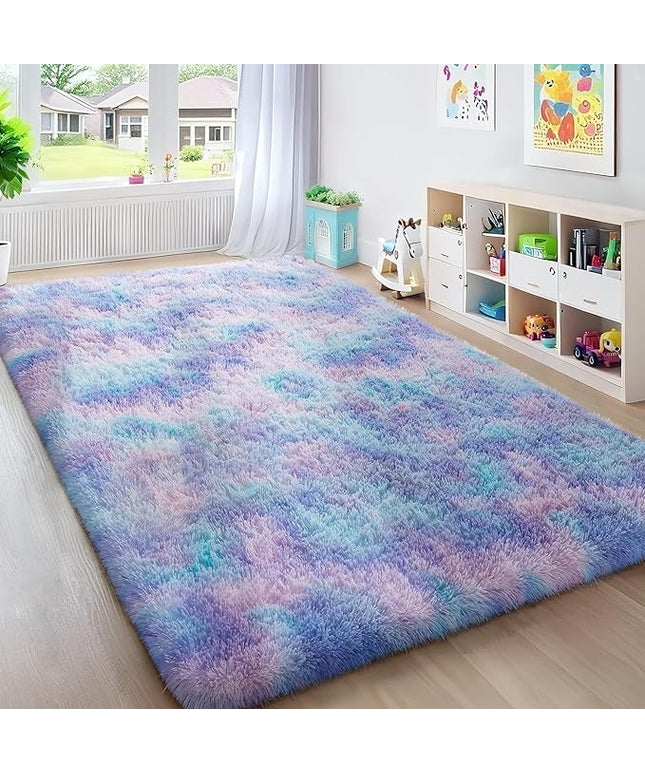 Ophanie Rainbow Purple Mermaid Rugs for Living Room 6x9, Kids Fluffy Shag Fuzzy Plush Soft Carpets, Floor Shaggy Area Rugs for Bedroom, Carpet for Kids Girls Dorm Nursery Home Decor Aesthetic