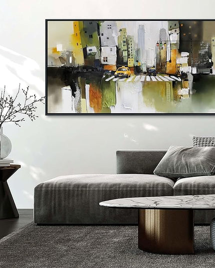HGUAOA Abstract Canvas Wall Art for Living Room - Modern Wall Art for Office & Bedroom - Yellow City Wall Pictures for Above Bed Decor - Large Canvas Artwork for Home Decor 24×48IN