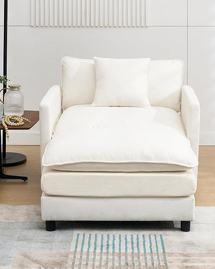 SZLIZCCC 56.3''D Oversized Chaise Lounge Chair Indoor, Comfy Chenille Upholstered Sofa Chair with Ottoman, Deep Seat Single Sofa Couch with 1 Pillow for Living Room (Beige, 56.3"- Single Seat)