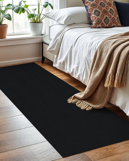 KOZYFLY Washable Runner Rug 2x6 Ft Runners for Hallways Non Slip Kitchen Runner Rugs Braided Cotton Entryway Runner Indoor, Carpet Runners for Hallway Kitchen Entryway Bedroom, Black