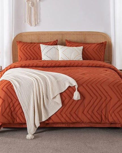 Litanika Super King Plus Size Comforter Set with Sheets Terracotta - 7 Pieces Bed in a Bag Oversized King Boho Tufted Complete Bedding Sets with Comforter, Sheets, Pillowcases & Shams