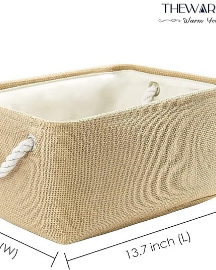 TheWarmHome Decorative Basket Rectangular Fabric Storage Bin Organizer Basket with Handles for Clothes Storage (Beige, Medium-1Pack,13.8L*9.8W*6.7H)