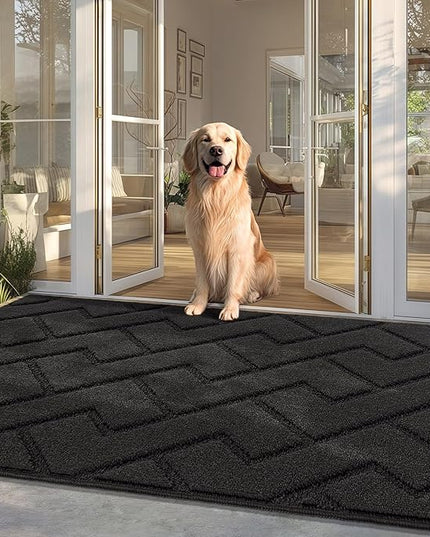hicorfe Front Door Mat Outside Entrance,36"x59" Absorbent Muddy Dirt Resist Welcome Door Mats Outdoor Indoor,Stain and Fade Resistant,Non Slip Backing Entry Mat Doormat for Entryway(Charcoal)